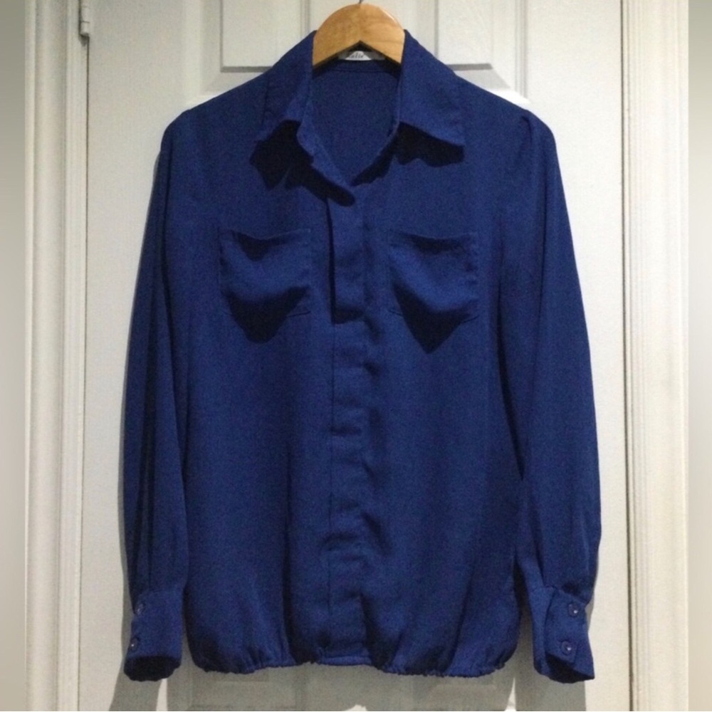 Katie Women’s Royal Blue Rayon Double Chest Pocket Top